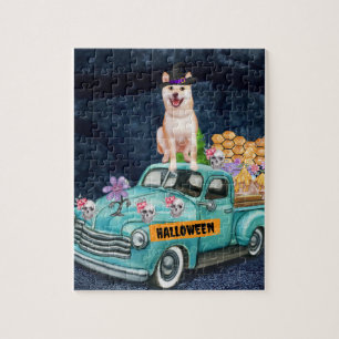 Puzzle Chien Shiba Inu Halloween Camion Nuit Effrayante  