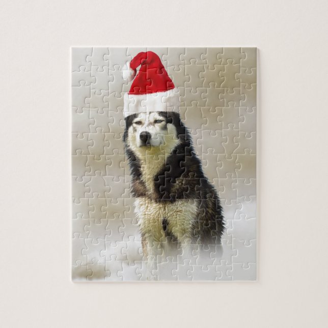 Puzzle Chien sibérien Husky avec chapeau de Santa Hat en  (Vertical)