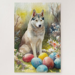 Puzzle Chien sibérien Husky avec oeufs de Pâques vacances