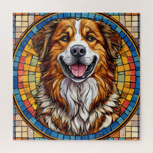 Puzzle Chien souriant sur fond mosaïque
