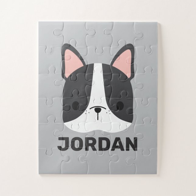 Puzzle Chien-taureau français mignon avec nom personnalis (Vertical)