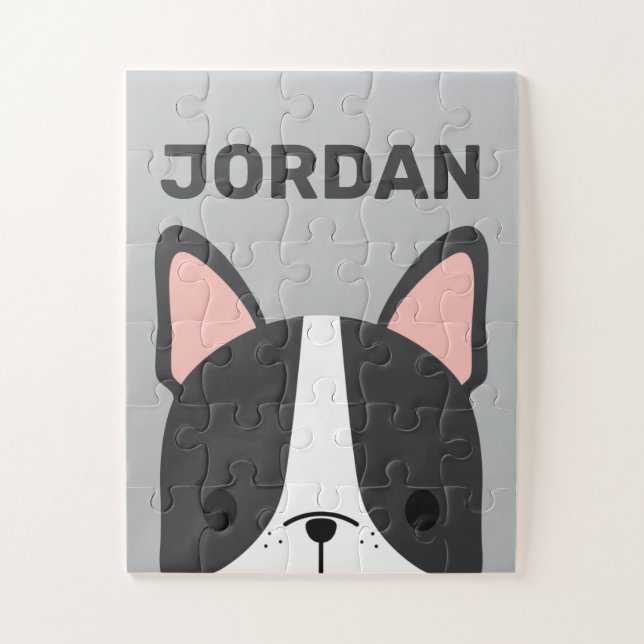 Puzzle Chien-taureau français mignon avec nom personnalis (Vertical)