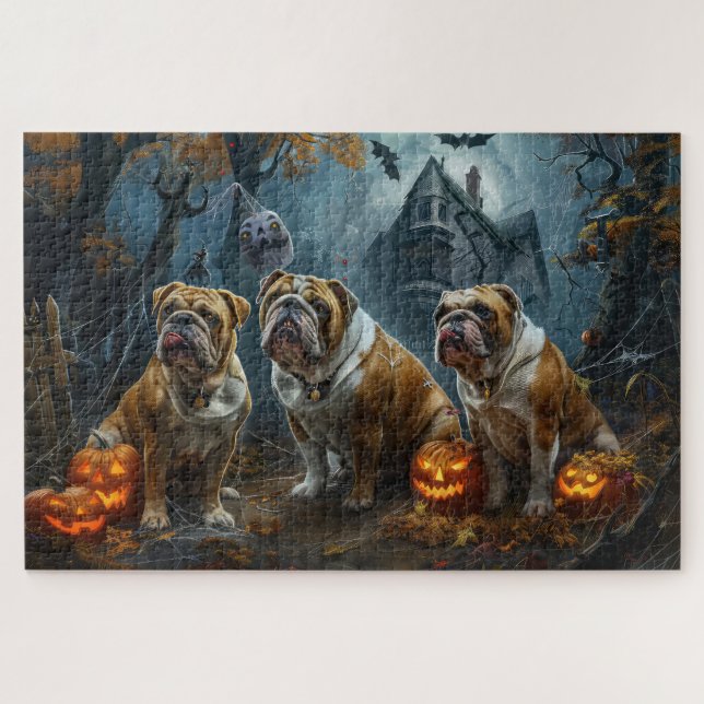 Puzzle Chien-taureau Halloween nuit Chien de nuit plaisir (Horizontal)