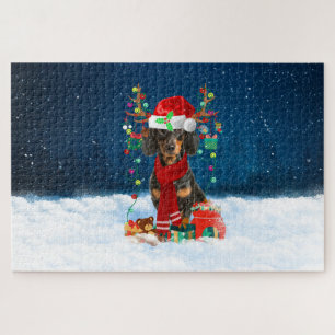 Puzzle Chien teckel avec cadeaux de Noël