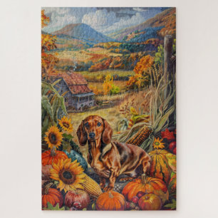 Puzzle Chien teckel récolte d'automne Action de grâce