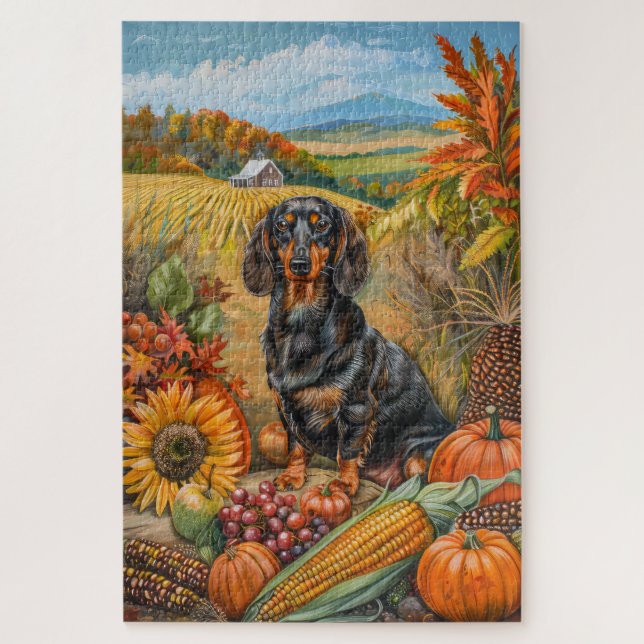 Puzzle Chien teckel récolte d'automne Action de grâce (Vertical)