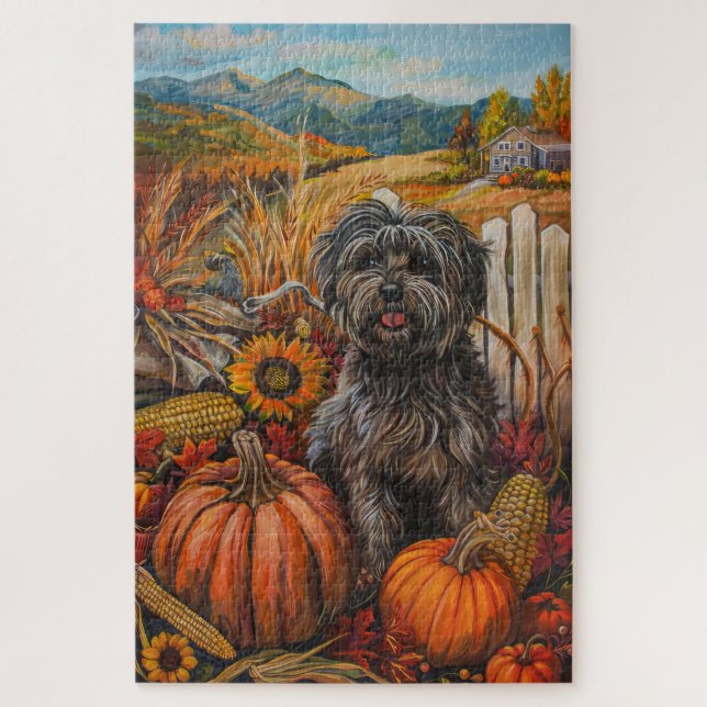 Puzzle Chien Tibétain Terrier Moisson d'automne Thanksgiv (Vertical)