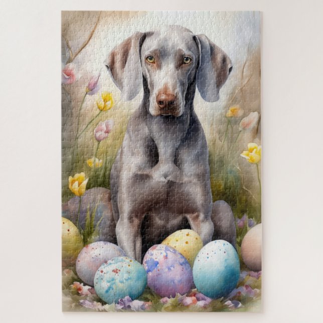 Puzzle Chien Weimaraner avec oeufs de Pâques vacances (Vertical)