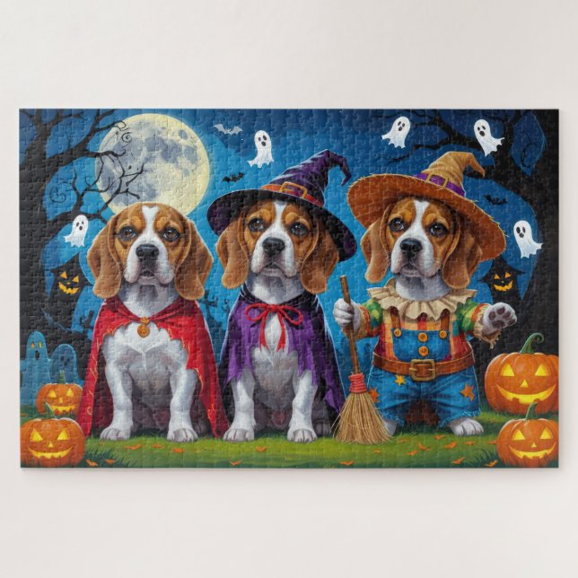 Puzzle Chiens beagles Citrouille Halloween Drôle (Horizontal)
