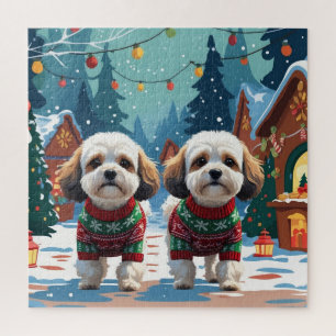 Puzzle Chiens Bichon Frise Noël Neige Fêtes