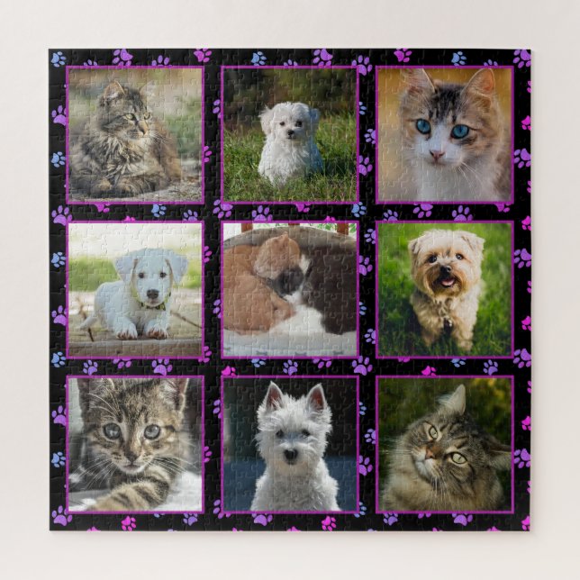 Puzzle Chiens Chats Rose Violet Bleu Empreintes de pattes (Vertical)