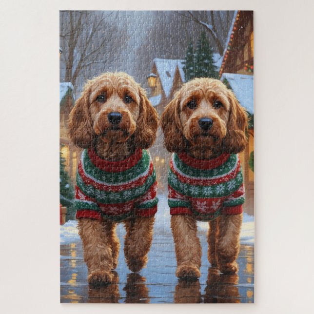 Puzzle Chiens Cockapoo Noël Neige Fêtes  (Vertical)