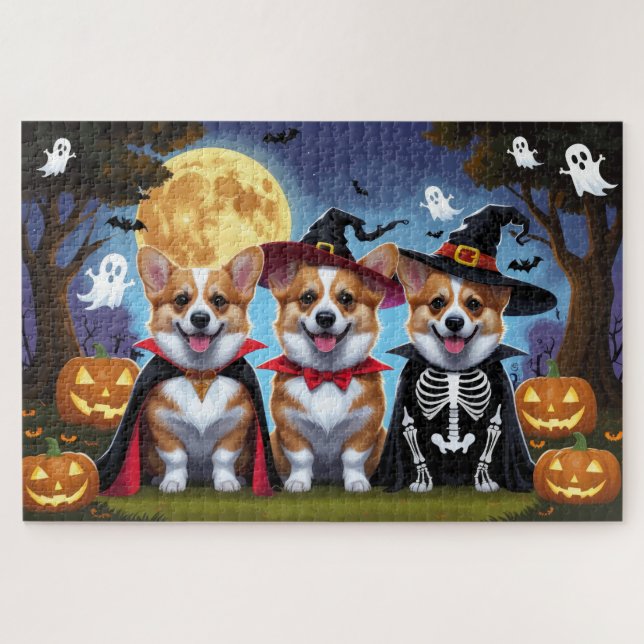 Puzzle Chiens de Corgi Citrouille Halloween Funny (Horizontal)