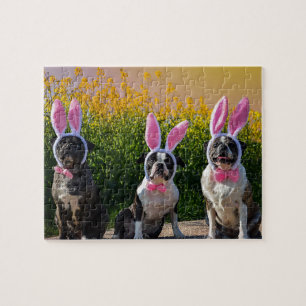 Puzzle Chiens de Pâques portant des ours de lapin amusan