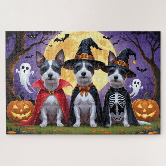 Puzzle Chiens de Rat Terrier Citrouille Halloween Funny (Horizontal)