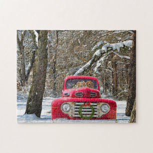 Puzzle chiens de repérage d'or dans vieux camion de Noël