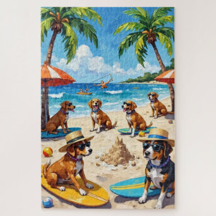 Puzzle Chiens drôles Fête de plage Été Amour des chiens A