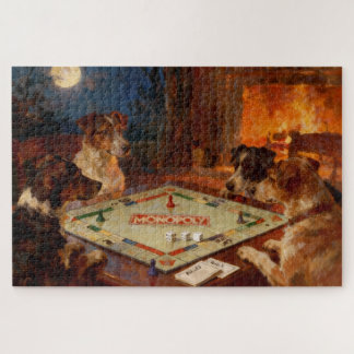 Puzzle Chiens mignons drôles jouant à un jeu de société