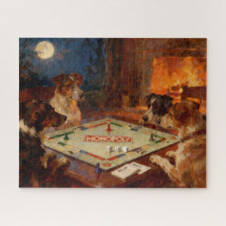 Puzzle Chiens mignons drôles jouant à un jeu de société