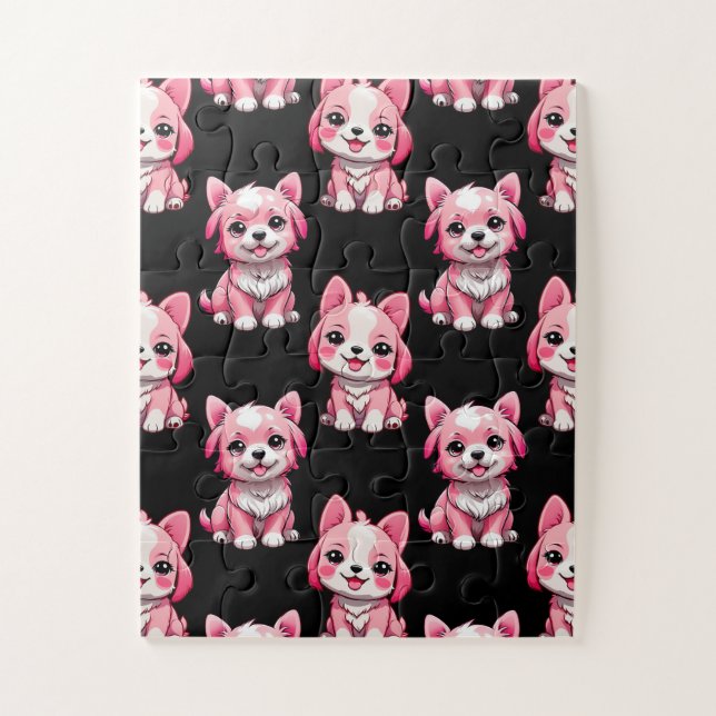 Puzzle Chiens roses mignons - Noir  (Vertical)