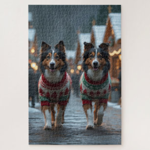 Puzzle Chiens Rough Collie Noël Neige Fêtes