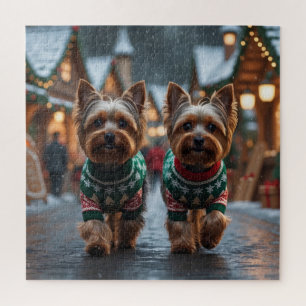 Puzzle Chiens Terrier du Yorkshire Noël Neige Vacances