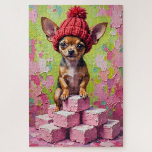 Puzzle Chihuahua Chapeau de la Saint-Valentin en Forme de