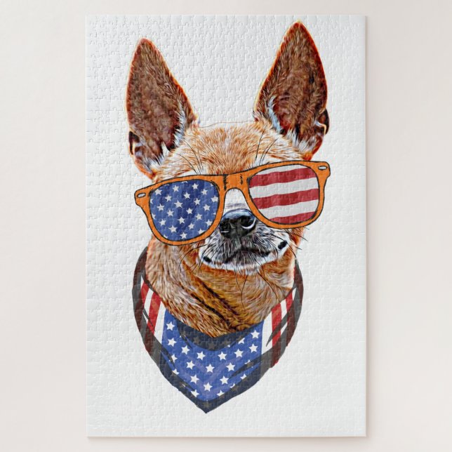 Puzzle Chihuahua Chien USA Indépendance américaine 4 juil (Vertical)