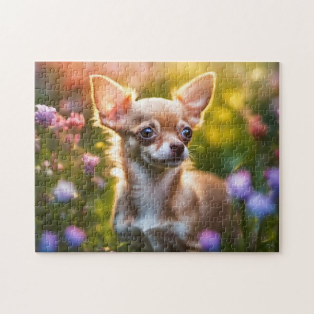 Puzzle Chihuahua Chiuppy in Flower Field (Horizontal)
