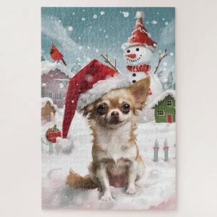 Puzzle Chihuahua Merveilleux Noël en Hiver Joie de Noël