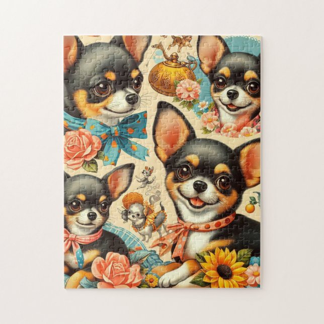 Puzzle Chihuahua sans mer vintage (Vertical)