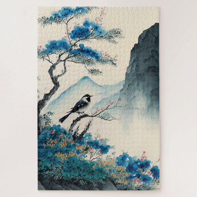 Puzzle Chinois aquarelle paysage de peinture à la brosse (Vertical)