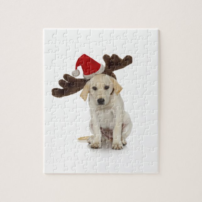 Puzzle Chiot avec des oreilles de casquette et de renne (Vertical)