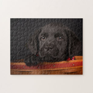 Puzzle Chiot noir de labrador retriever dans un panier