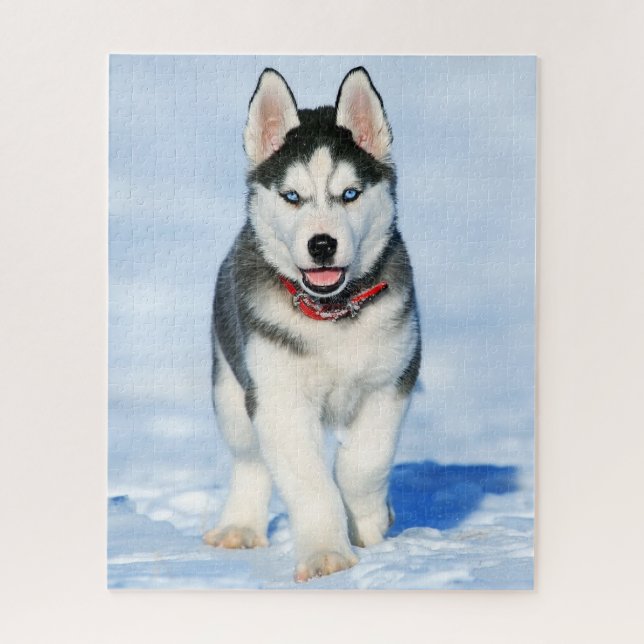 Puzzle Chiot roux sibérien dans la neige (Vertical)