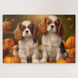Puzzle Chiots Cavalier King Charles Spaniel Citrouille d'