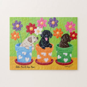 Puzzle Chiots de Labrador de pot de fleur