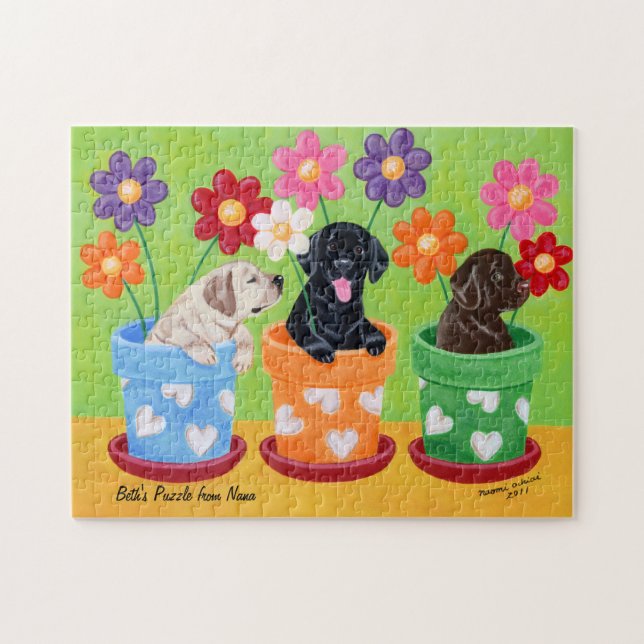 Puzzle Chiots de Labrador de pot de fleur (Horizontal)