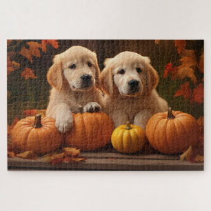 Puzzle Chiots Golden Retriever Délice d'Automne Citrouill