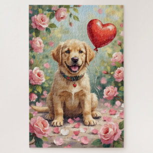 Puzzle Chiots Labrador Pétales de Rose Saint-Valentin