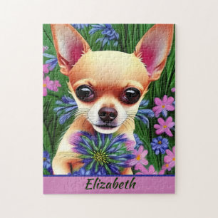 Puzzle Chiouahua Fawn Personnalisé dans une Prairie de Fl