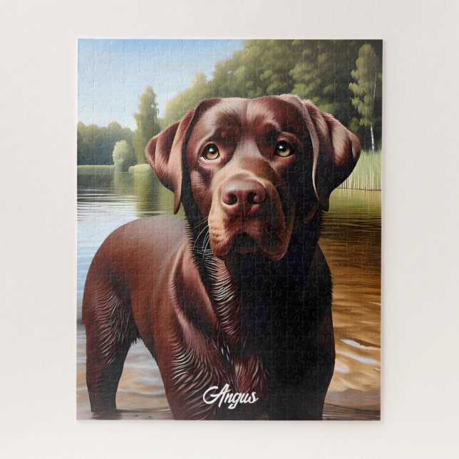 Puzzle Chocolat Labrador et lac (Vertical)