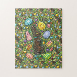 PUZZLE CHOCOLAT PÂQUES BUNNY, POULET, OEUFS, JELLY BEANS