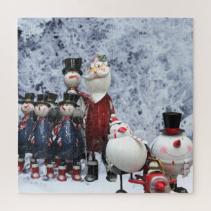 Puzzle Choeur Tin de Noël, avec Père Noël, Snowman, Pingo