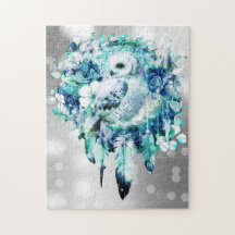 Chouette à neige Dreamcatcher Vert et bleu Turquoi