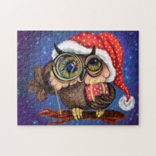 Puzzle Chouette Bébé en Noël Casquette et cadeau - Amusan