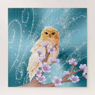 Puzzle Chouette beige sur la branche florale violette Éti