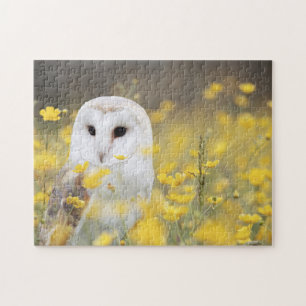 Puzzle Chouette blanche avec Fleurs sauvages