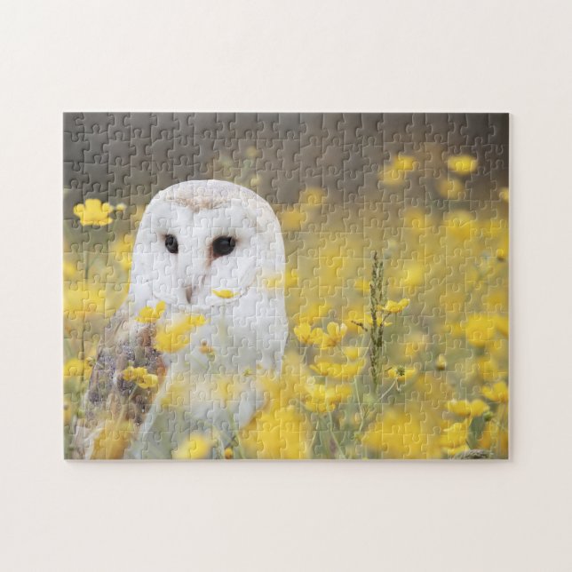 Puzzle Chouette blanche avec Fleurs sauvages (Horizontal)