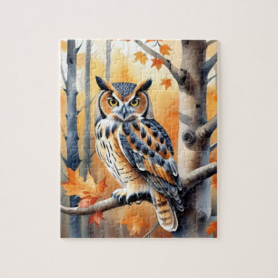 Puzzle Chouette de forêt boisée aquarelle Animaux d'autom